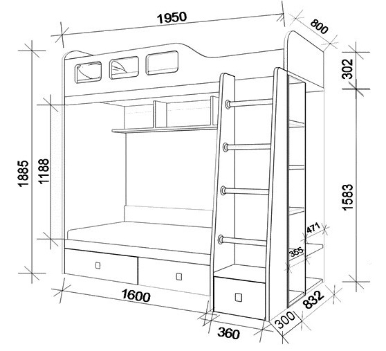 Детская двухъярусная кровать размеры стандарт